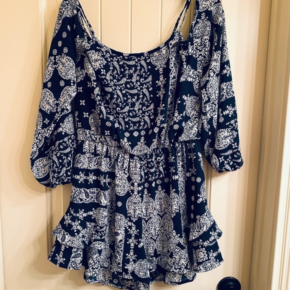 Altar'd State Other - Altar'd State Navy and White Paisley Romper